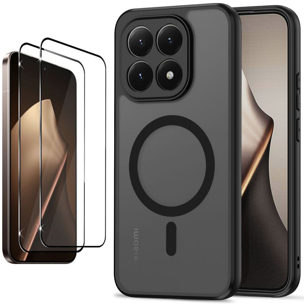 Etui Hybrydowe Matte Case z MagSafe | Black + 2x SZKŁO 5D do Xiaomi 15T 5G