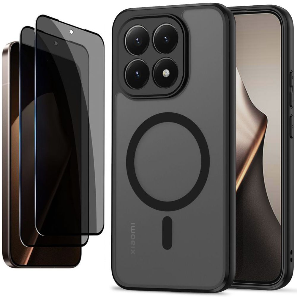 Etui Hybrydowe Matte Case z MagSafe | Black + 2x SZKŁO Privacy do Xiaomi 15T 5G