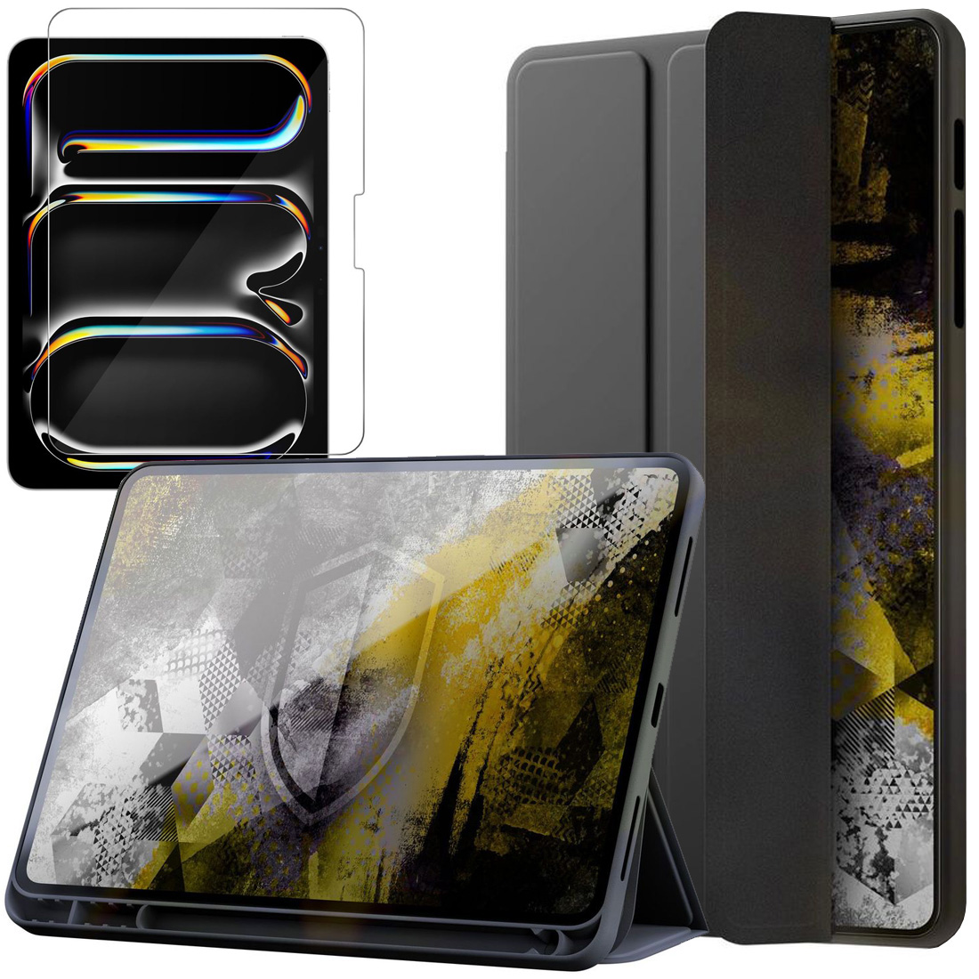 3mk Soft Case | Zamykane Etui z Klapką | Czarne + SZKŁO do Apple iPad Pro 13 M5 2025 8 gen.