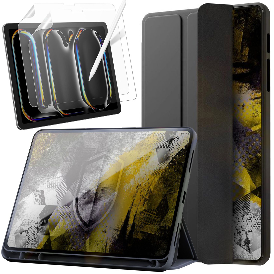 3mk Soft Case | Zamykane Etui z Klapką | Czarne + 2x FOLIA Matowa do Apple iPad Pro 11 M5 2025 6 gen.