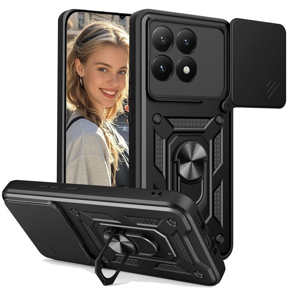 Hybrydowe Etui Ring Camshield | Czarne do Xiaomi 15T 5G