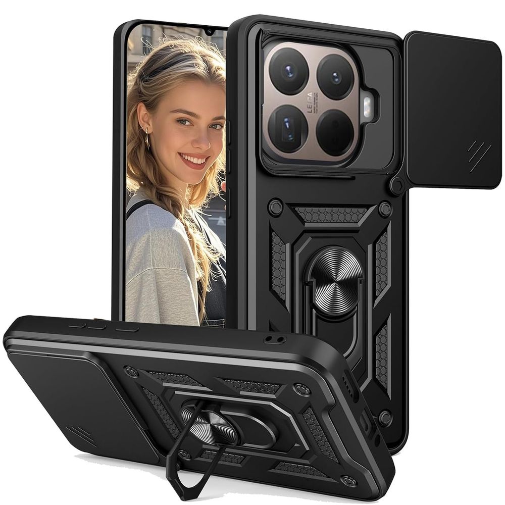 Hybrydowe Etui Ring Camshield | Czarne do Xiaomi 15T Pro 5G