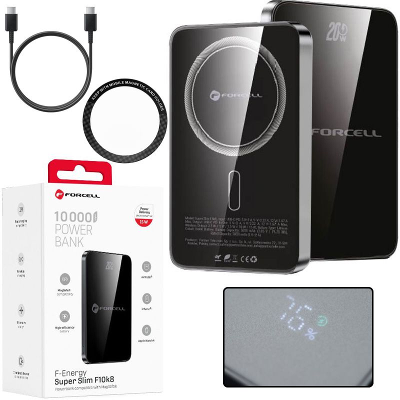 Forcell | Magnetic Wireless PowerBank 10000mAh | USB-C PD QC4.0 20W | Black