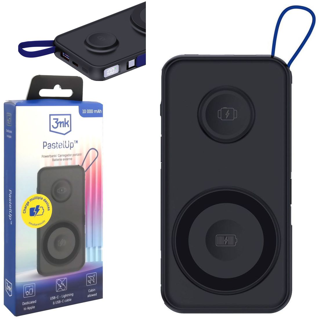 3mk PastelUp | Powerbank 22.5W z MagSafe i Apple Watch + USB-C USB-A 10000mAh | Czarny