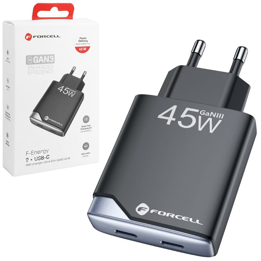 Forcell | Szybka Ładowarka Sieciowa 2x USB-C SFC 2.0 PD QC 4.0 | 45W