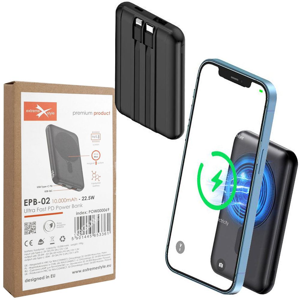 Extreme Style | PowerBank MagSafe USB-C Lightning | Magnetic Wireless Battery Pack | 15W 10000mAh
