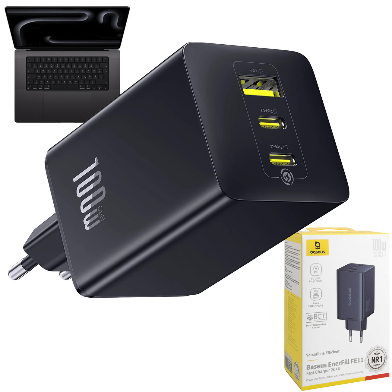 Baseus | Ładowarka Sieciowa 2x USB-C USB | 100W | Czarna