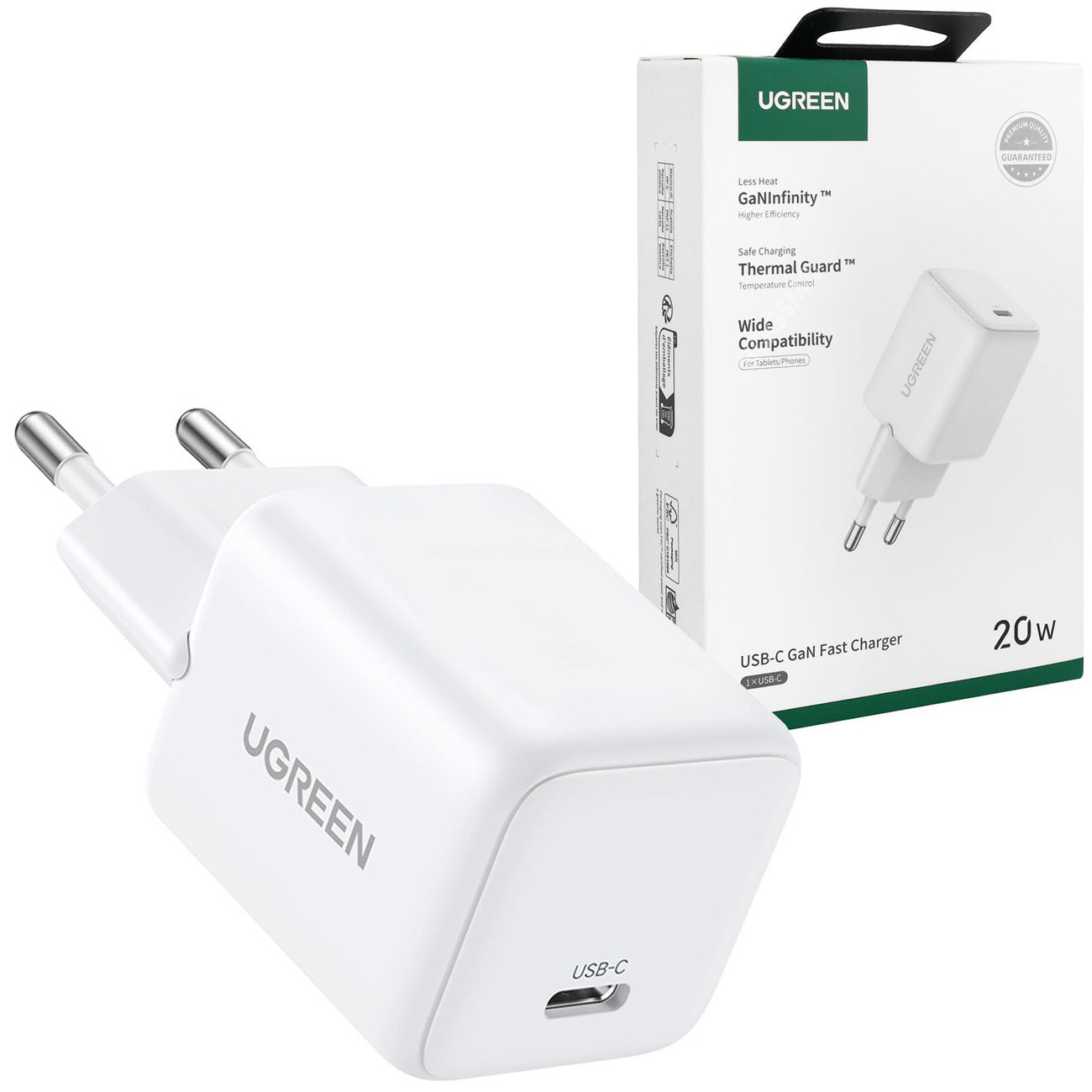 UGreen | Mini Ładowarka Sieciowa USB-C GaN | 20W | Biała