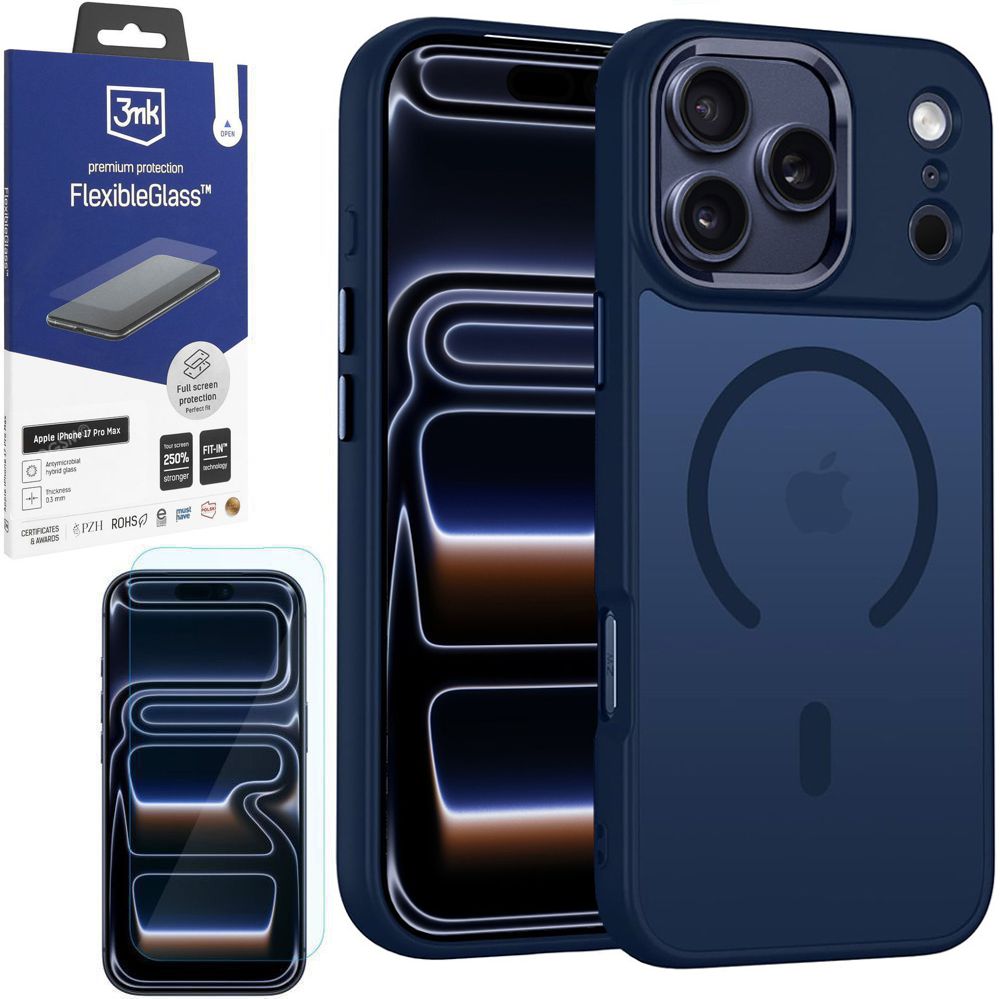 Etui Hybrydowe Clear Case z MagSafe | Blue + SZKŁO 3mk do Apple iPhone 17 Pro Max