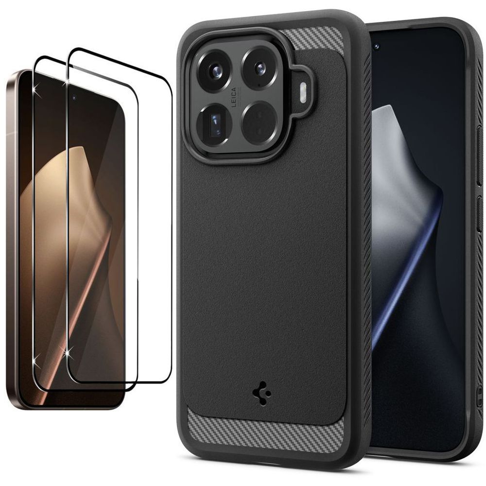 Etui SPIGEN Rugged Armor | Black + 2x SZKŁO 5D do Xiaomi 15T Pro 5G