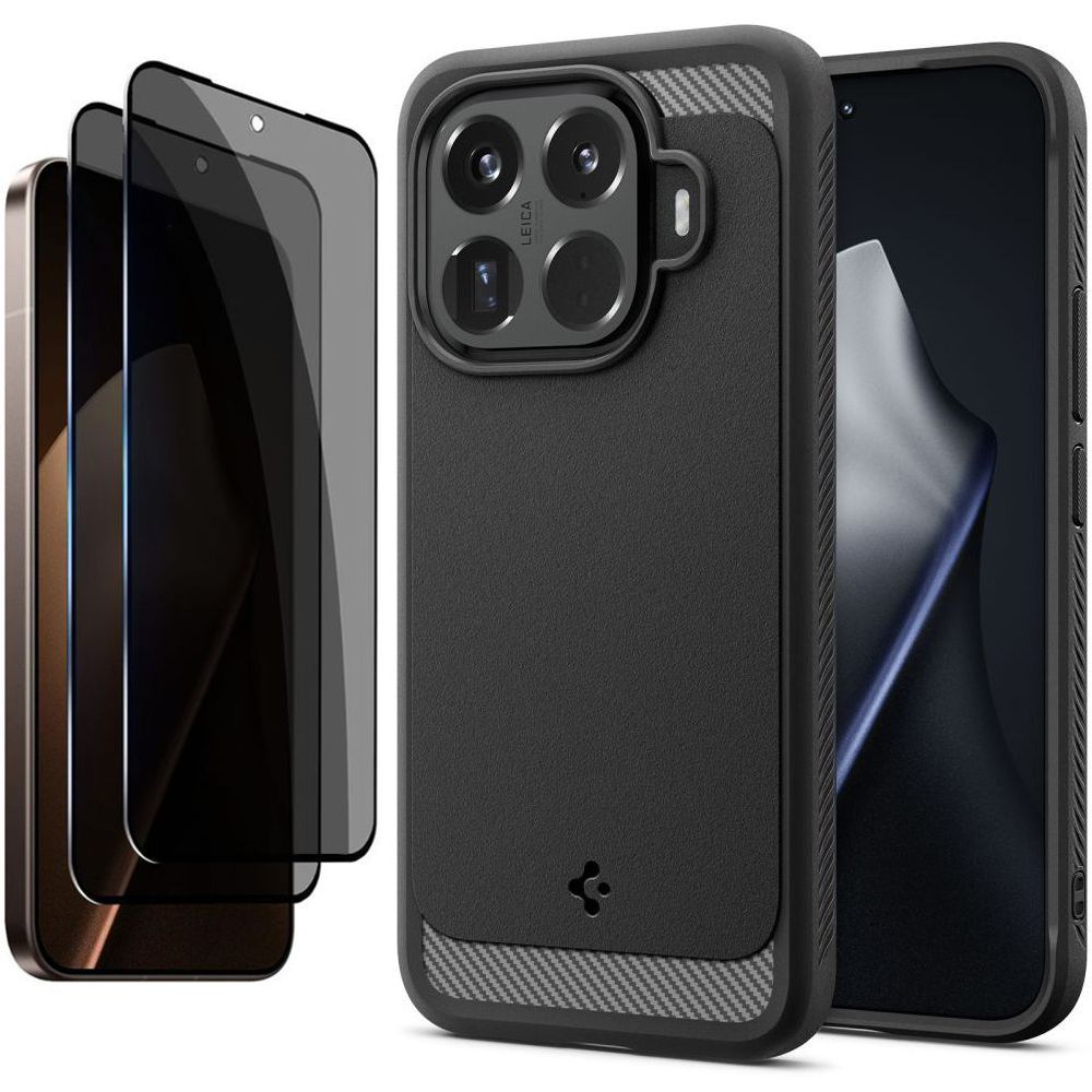 Etui SPIGEN Rugged Armor | Black + 2x SZKŁO Privacy do Xiaomi 15T Pro 5G