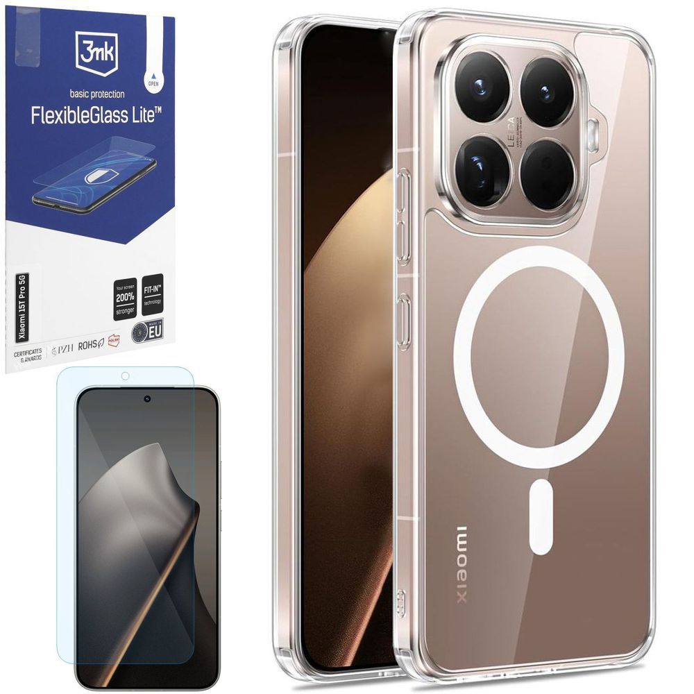 Etui 3mk Armor MagCase | Clear + SZKŁO 3mk Flexible Glass Lite do Xiaomi 15T Pro 5G