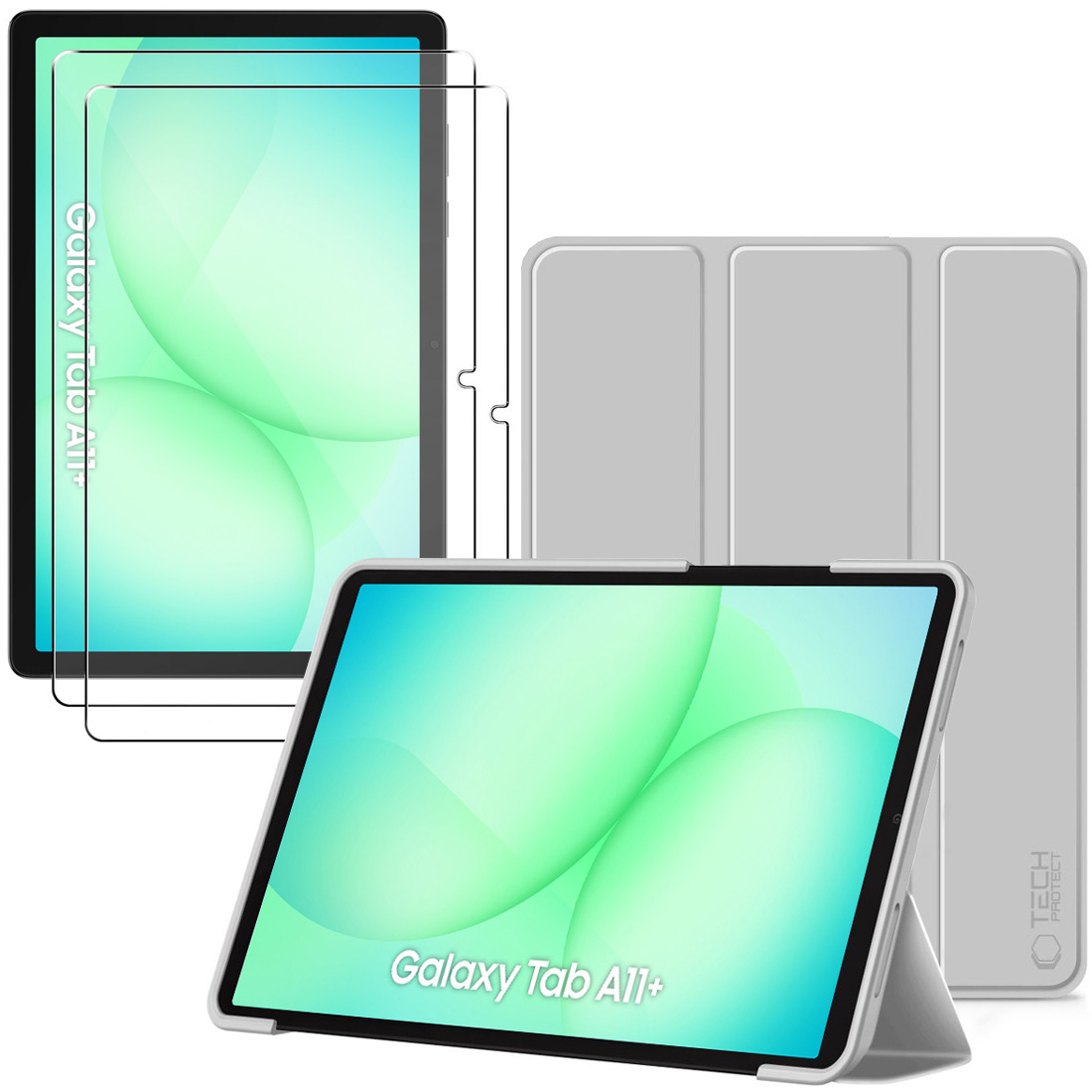 Zamykane Etui Smart Case | Szare + 2x SZKŁO do Samsung Galaxy Tab A11+ X230/X236