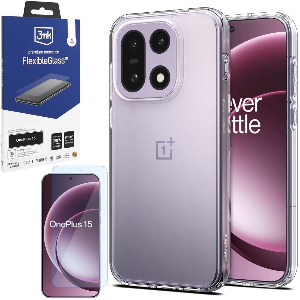 Etui SPIGEN Ultra Hybrid | Crystal Clear + SZKŁO 3mk do OnePlus 15