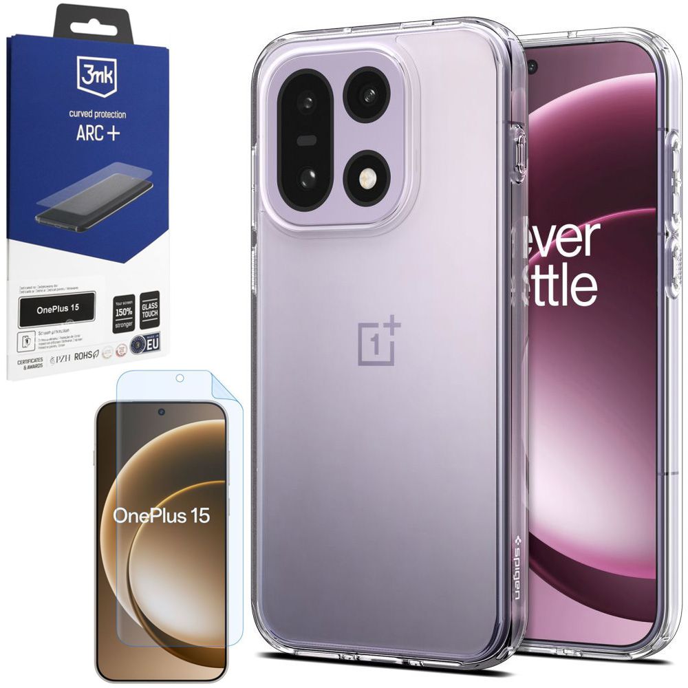 Etui SPIGEN Ultra Hybrid | Crystal Clear + FOLIA 3mk ARC do OnePlus 15