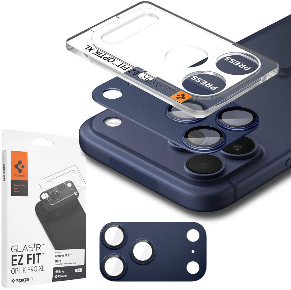 Spigen EZ Fit OPTIK Pro XL | Szkło na Aparat Nakładka | Blue do Apple iPhone 17 Pro |