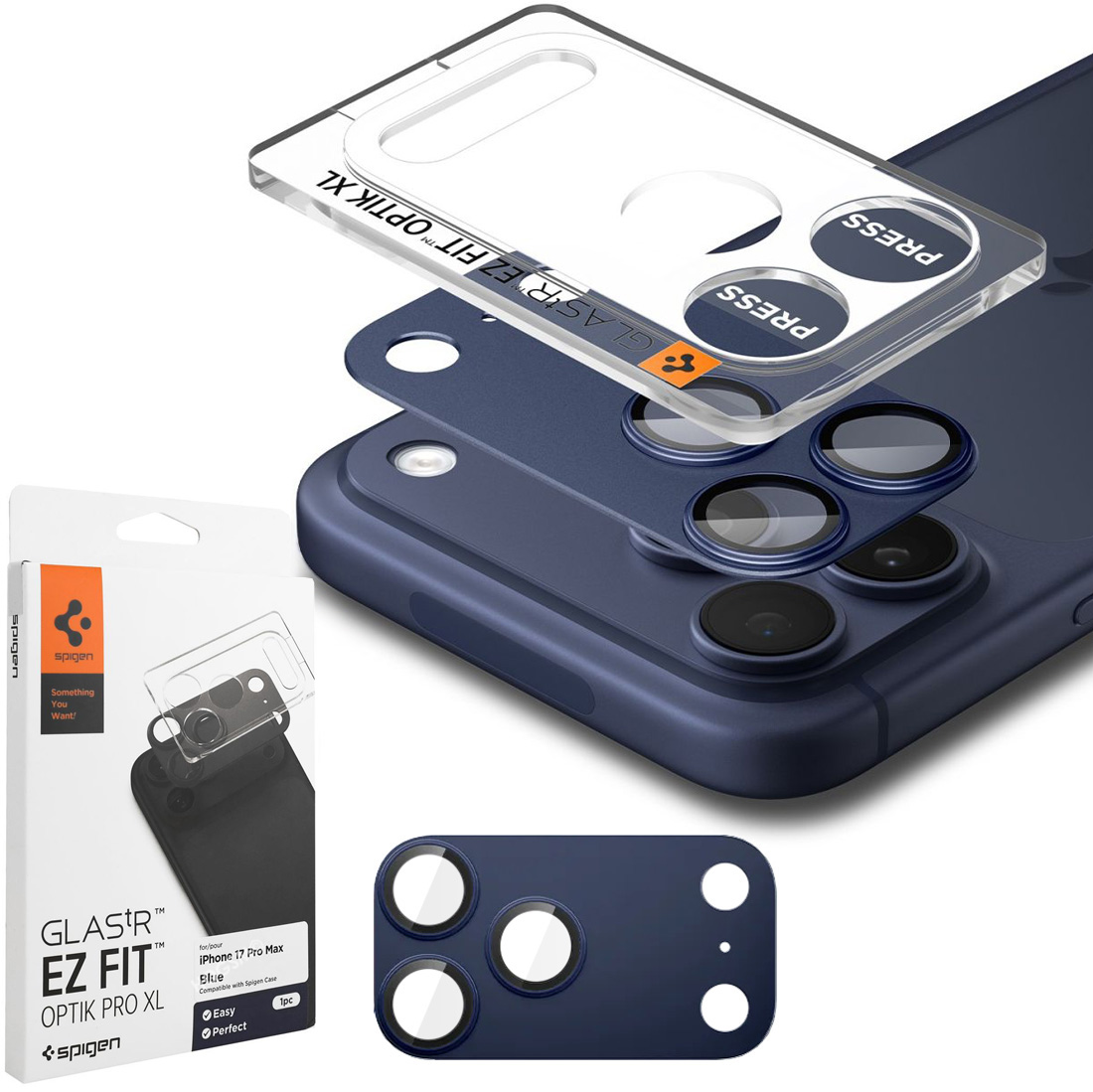 Spigen EZ Fit OPTIK Pro XL | Szkło na Aparat Nakładka | Blue do Apple iPhone 17 Pro Max