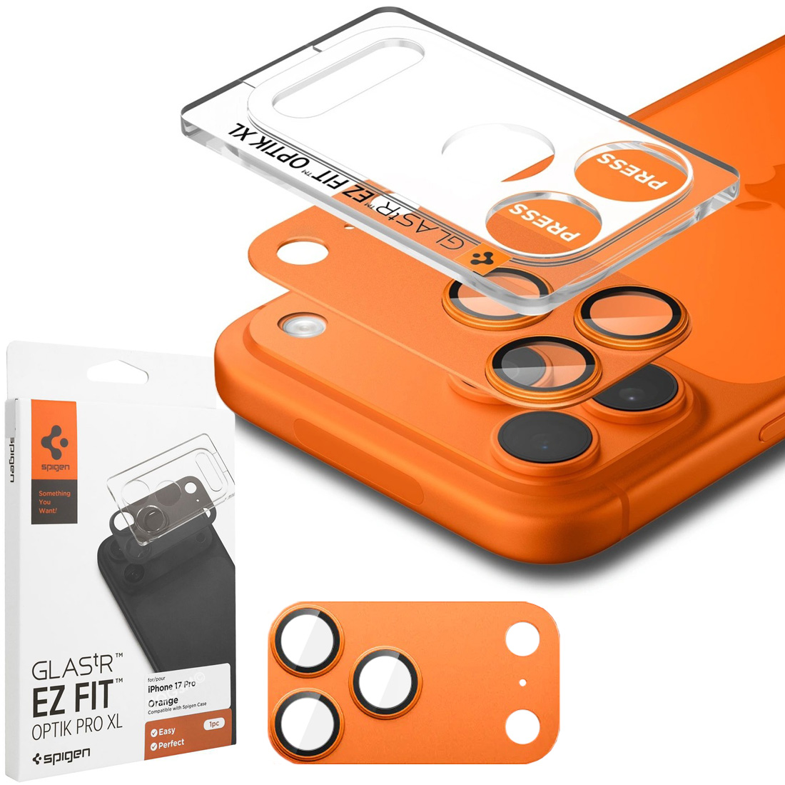 Spigen EZ Fit OPTIK Pro XL | Szkło na Aparat Nakładka | Orange do Apple iPhone 17 Pro |