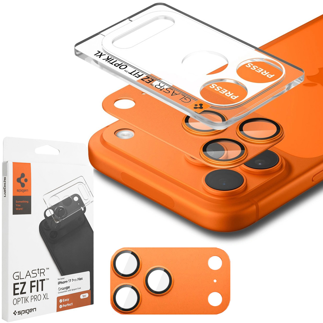 Spigen EZ Fit OPTIK Pro XL | Szkło na Aparat Nakładka | Orange do Apple iPhone 17 Pro Max