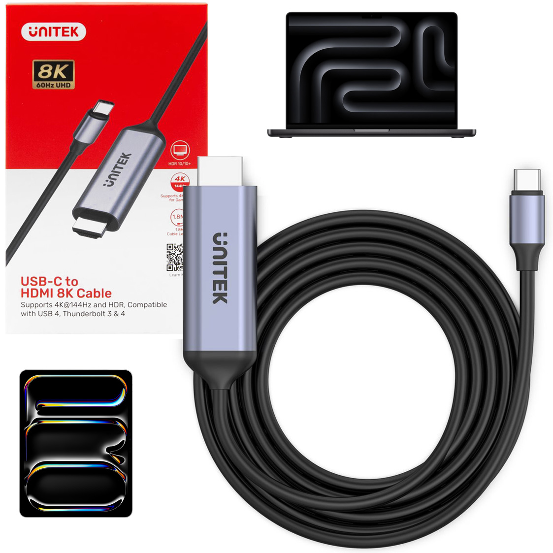 Unitek | Adapter Kabel USB-C do HDMI 2.1 | HDCP2.3 120Hz 8K 4K | 180cm