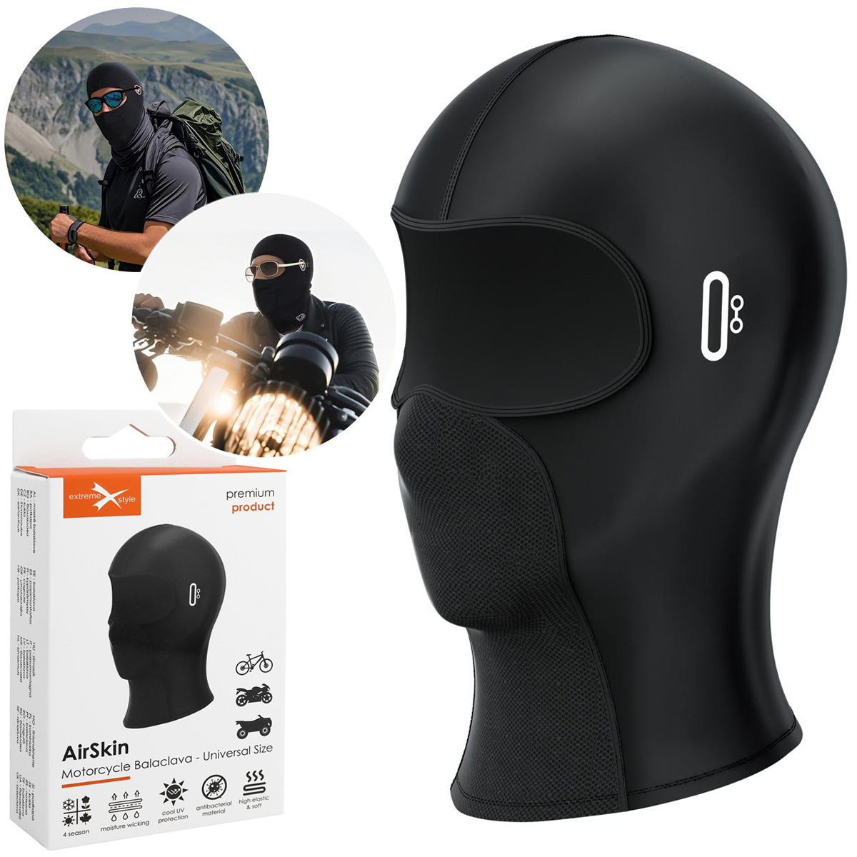 AirSkin Balaclava | Kominiarka AntyUV Oddychająca | 4-sezonowa | Czarna