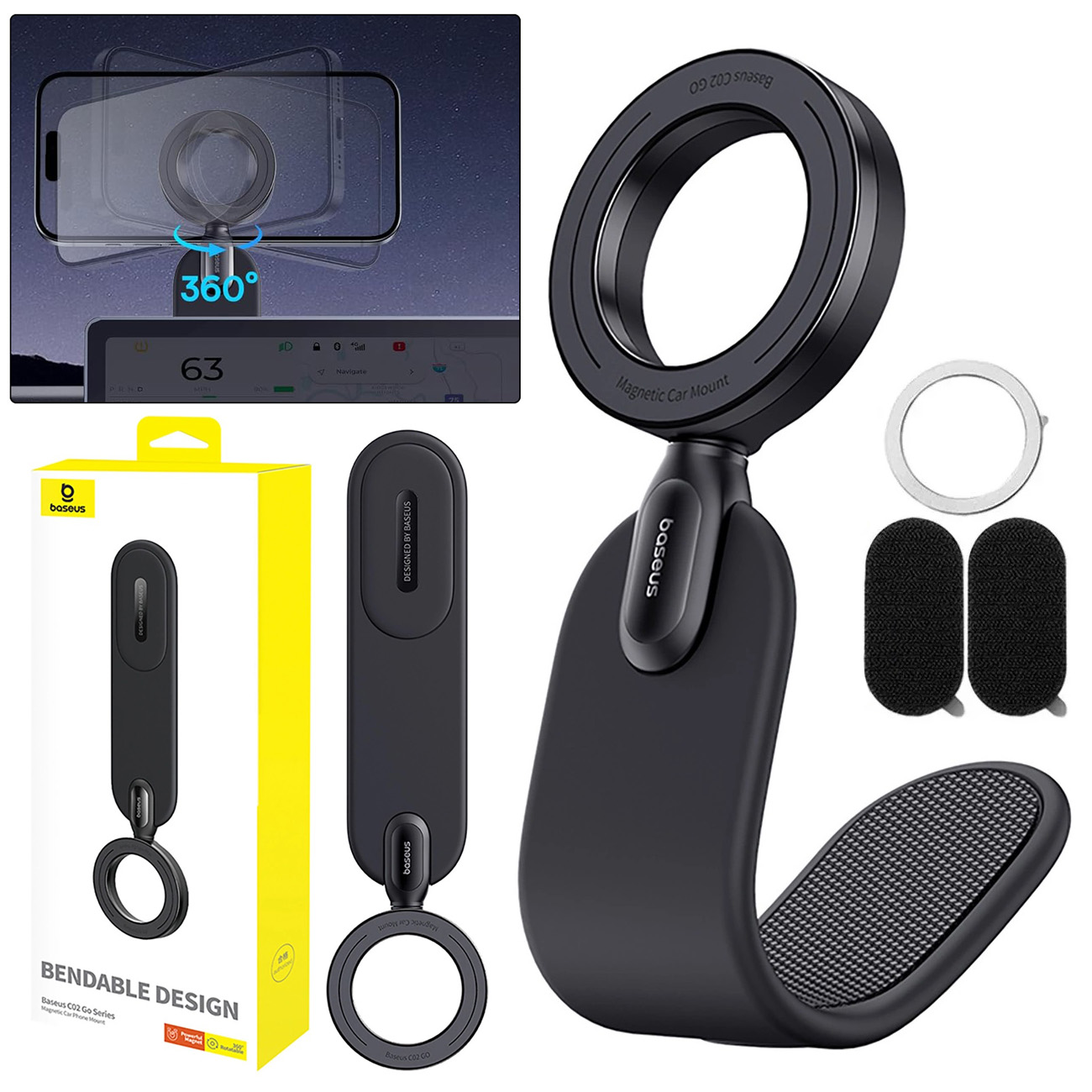 Baseus | Elastyczny Uchwyt Samochodowy MagSafe | na Deskę Rozdzielczą Kokpit Szybę