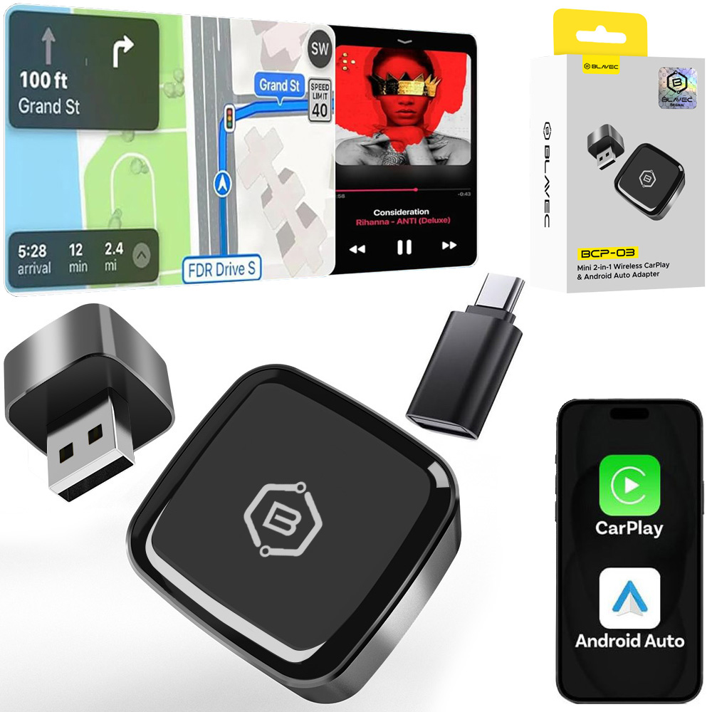 Blavec Mini | Bezprzewodowy Adapter do Samochodu z Apple CarPlay i Android Auto
