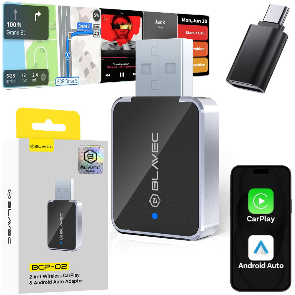 Blavec | Bezprzewodowy Adapter do Samochodu z Apple CarPlay i Android Auto