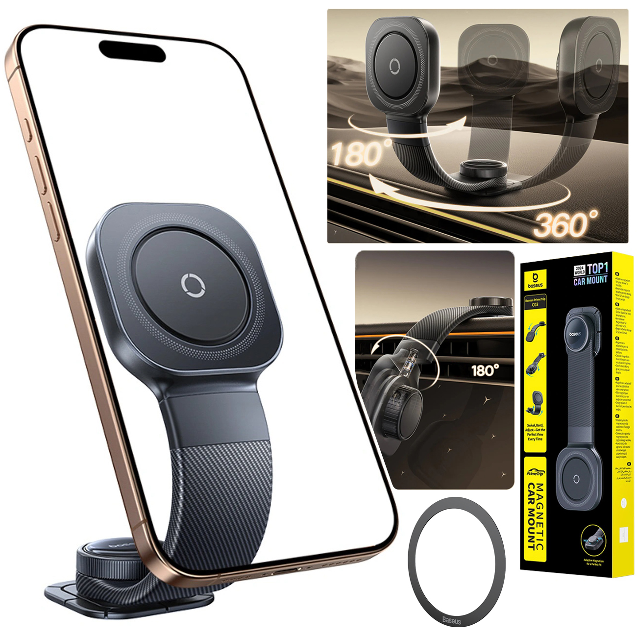 Baseus PrimeTrip | Magnetyczny Elastyczny Uchwyt Samochodowy | na Deskę Rozdzielczą Kokpit Szybę