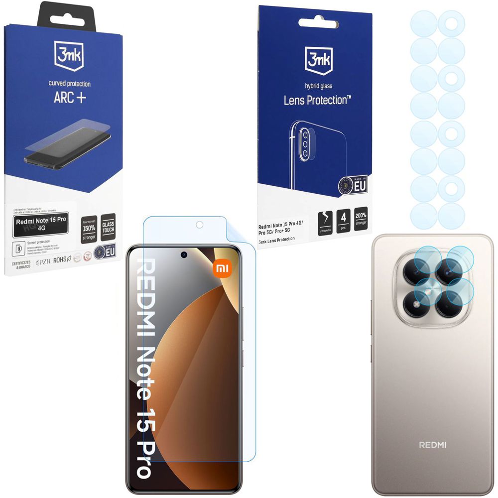 FOLIA 3mk Curved Protection ARC+ + 4x APARAT Lens Protection do Xiaomi Redmi Note 15 Pro LTE