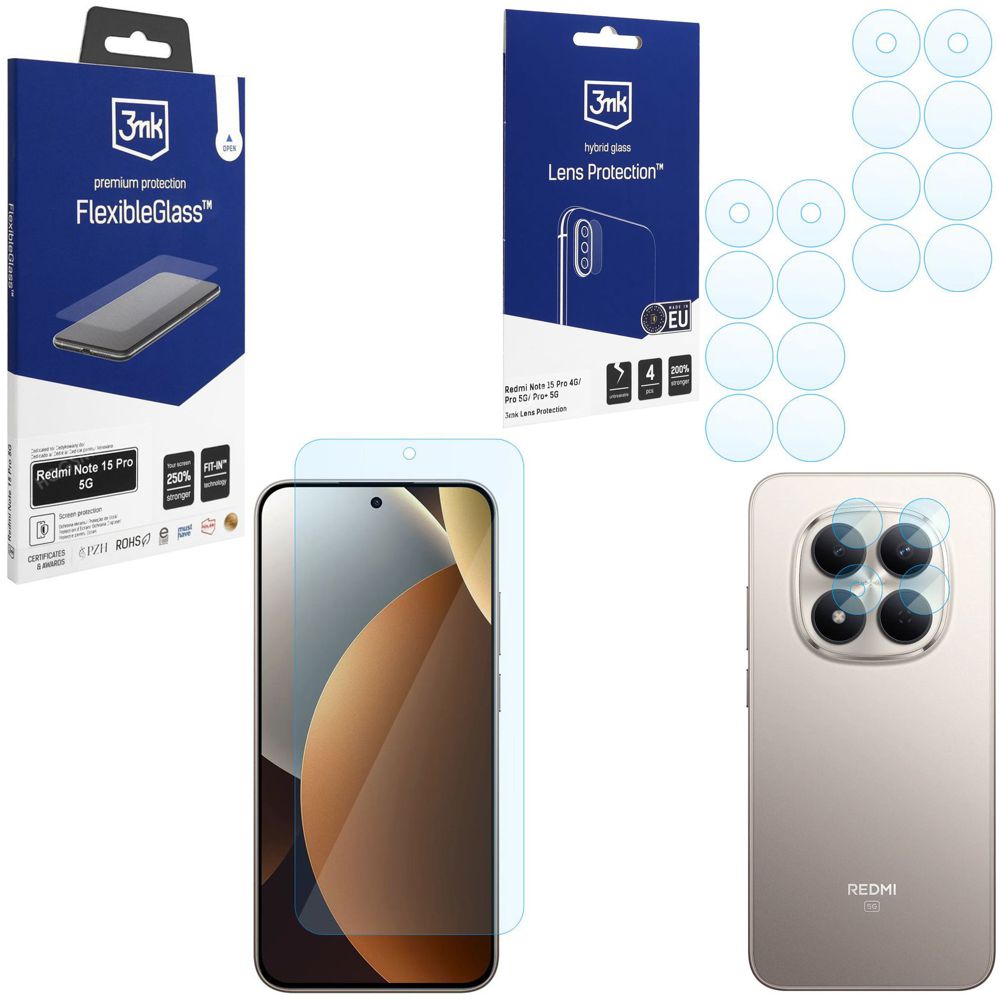 SZKŁO 3mk Flexible Glass + 4x SZKŁO na Aparat do Xiaomi Redmi Note 15 Pro 5G