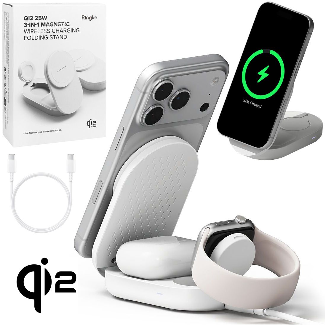 Ringke Magnetic Qi2.2 25W | Bezprzewodowa Stacja Ładowarka Indukcyjna | Biała