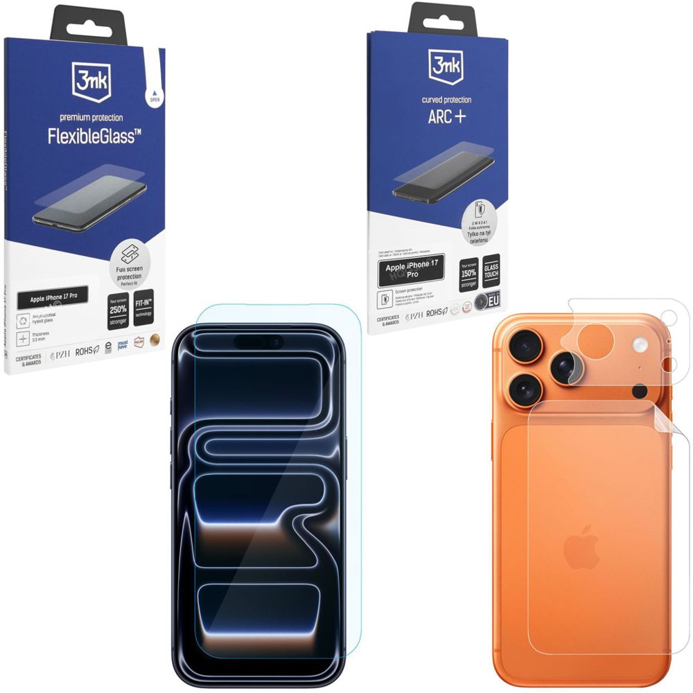 ZESTAW 3mk: SZKŁO Flexible Glass + FOLIA na Tył ARC+ do Apple iPhone 17 Pro |
