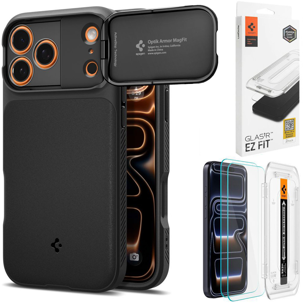 Etui SPIGEN Optik Armor MagSafe | Black + 2x SZKŁO Spigen do Apple iPhone 17 Pro Max