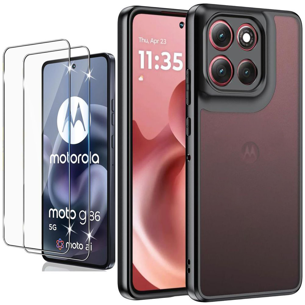 Etui Hybrydowe Matte Case | Black + 2x SZKŁO 5D do Motorola Moto G86 / Power 5G