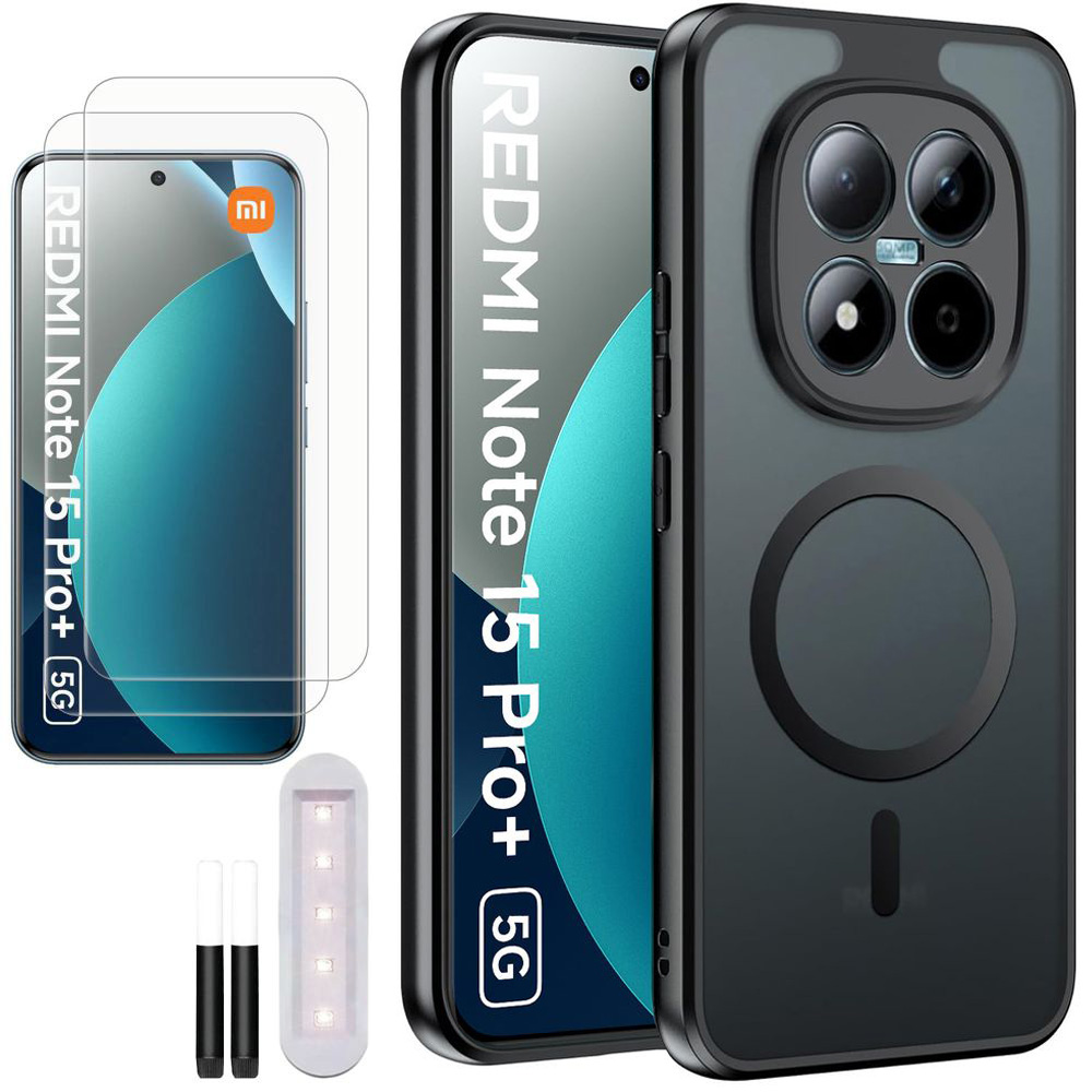 Etui Hybrydowe Matte Case z MagSafe | Black + 2x SZKŁO UV do Xiaomi Redmi Note 15 Pro+ Plus 5G