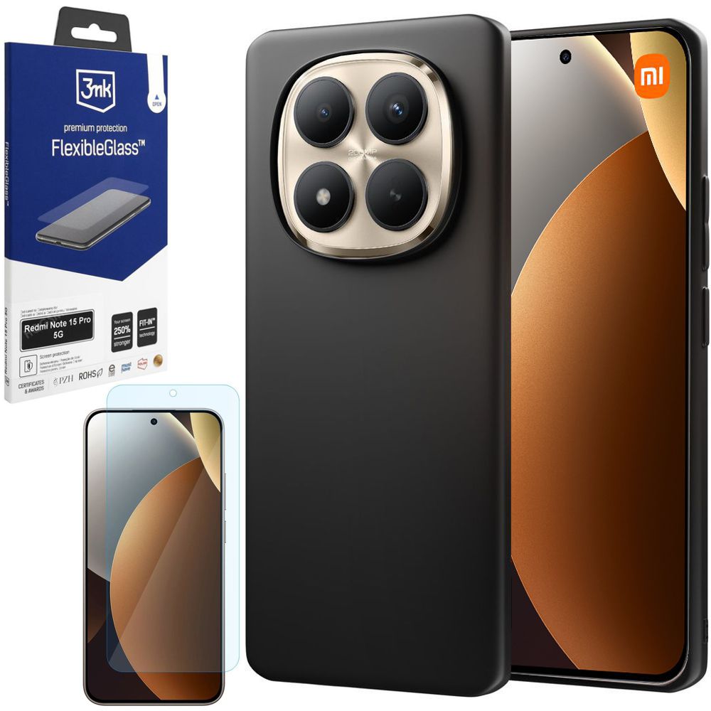 Cienkie Etui 3mk Matt Case Pro | Black + SZKŁO 3mk Flexible Glass do Xiaomi Redmi Note 15 Pro 5G