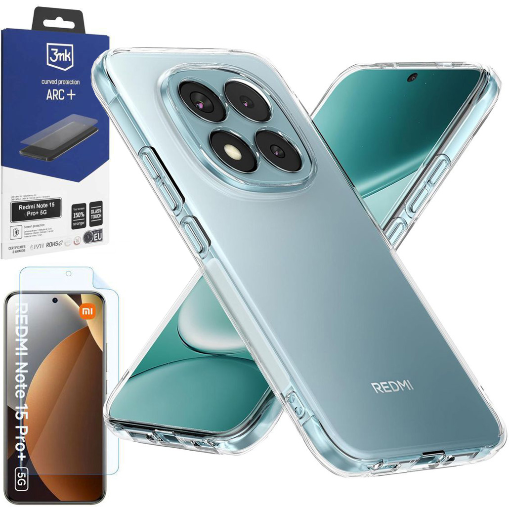 Cienkie Etui Silicone Case | Clear + FOLIA 3mk do Xiaomi Redmi Note 15 Pro+ 5G