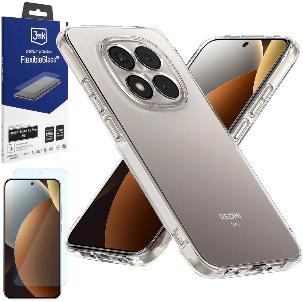 Cienkie Etui Silicone Case | Clear + SZKŁO 3mk Flexible Glass do Xiaomi Redmi Note 15 Pro 5G