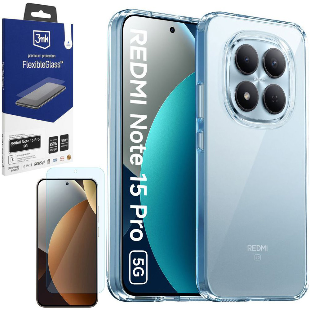 Etui 3mk Clear Case | Bezbarwne + SZKŁO 3mk Flexible Glass do Xiaomi Redmi Note 15 Pro 5G