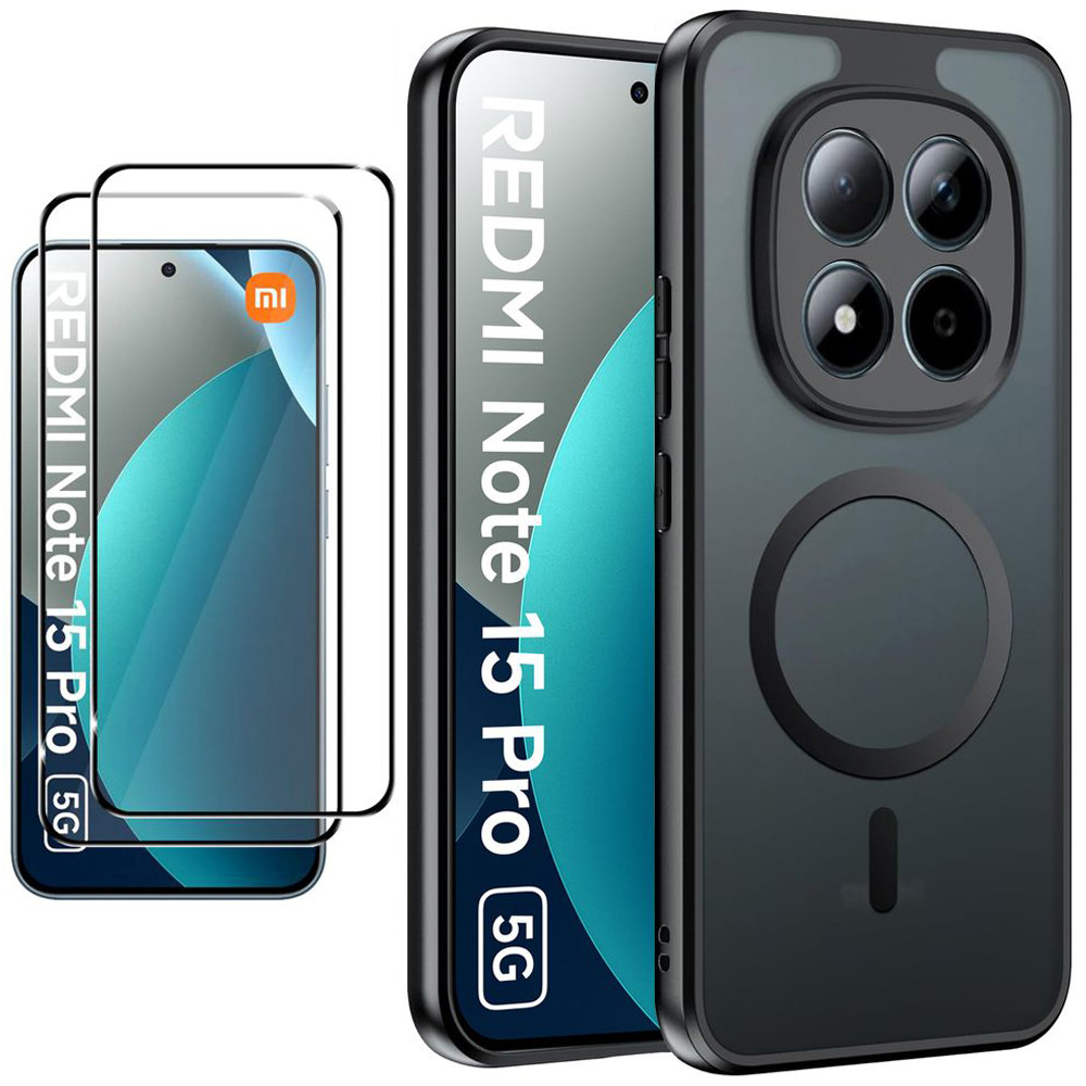 Etui Hybrydowe Matte Case z MagSafe | Black + 2x SZKŁO 5D do Xiaomi Redmi Note 15 Pro 5G