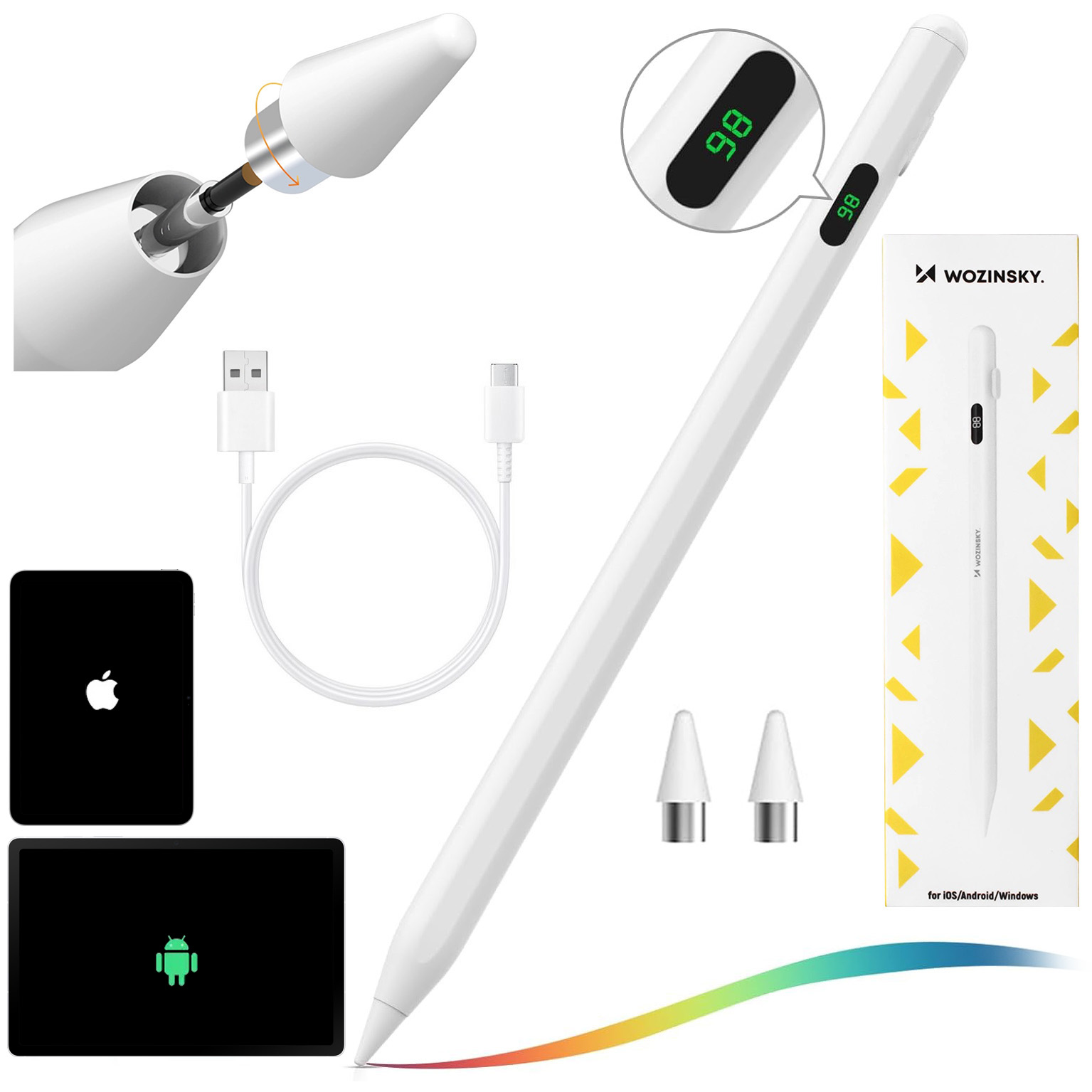Wozinsky Pencil | Aktywny Rysik USB-C + 2x Końcówka do Tabletów | Android iOS