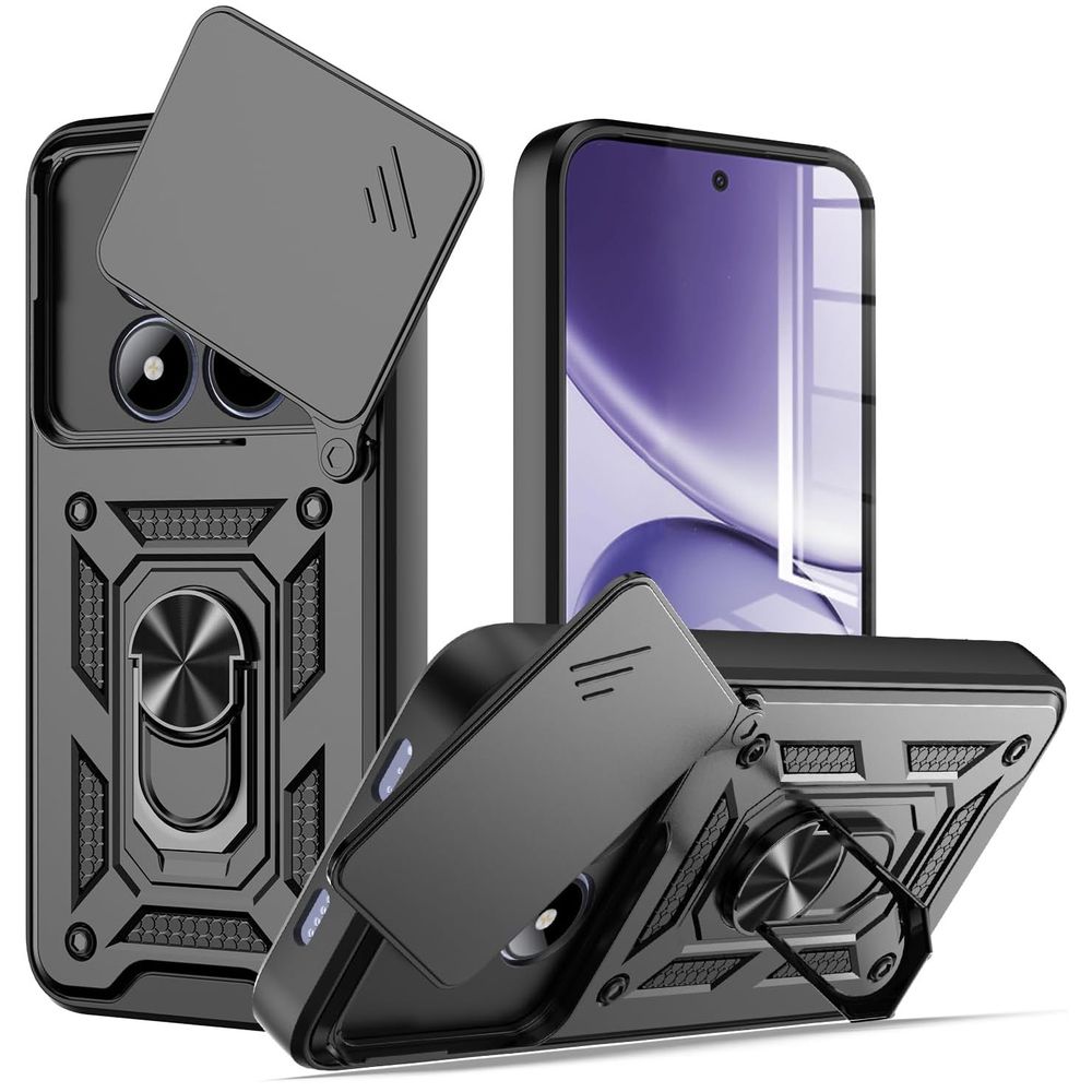 Hybrydowe Etui Ring Camshield | Czarne do Xiaomi Redmi Note 15 Pro 5G