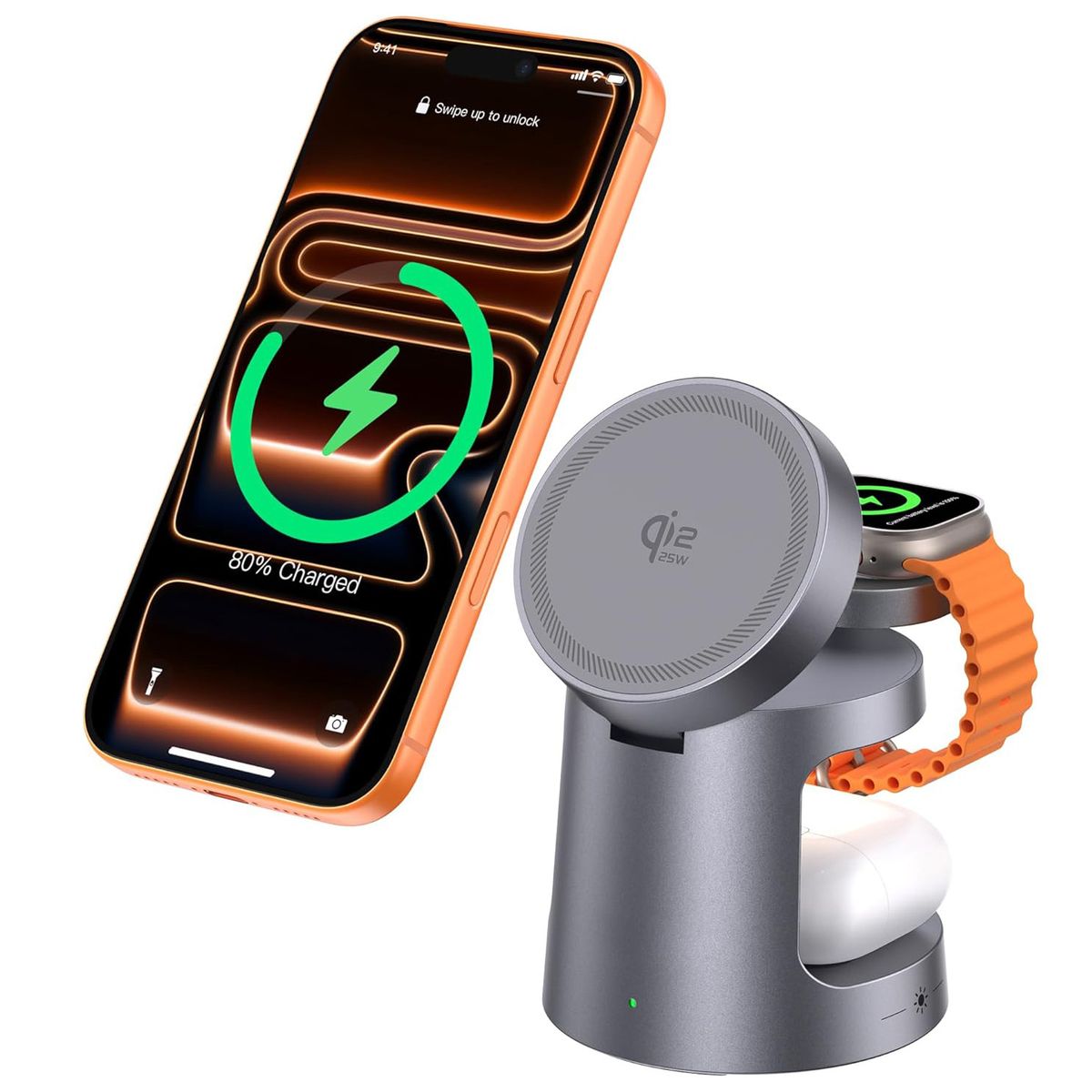 Magnetic Stand Qi2.2 25W | Bezprzewodowa Stacja Ładowarka Indukcyjna z Lampką Nocną