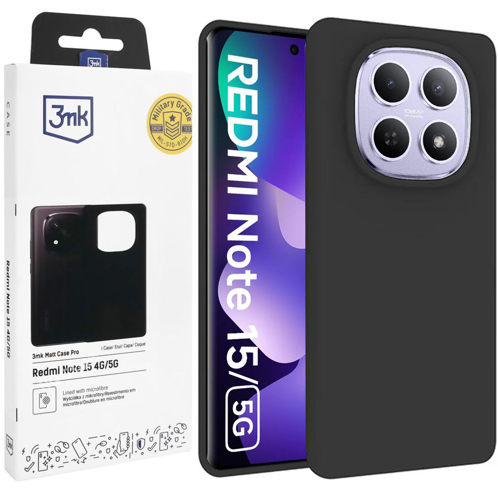 Cienkie Etui 3mk Matt Case Pro | Black do Xiaomi Redmi Note 15 LTE/5G