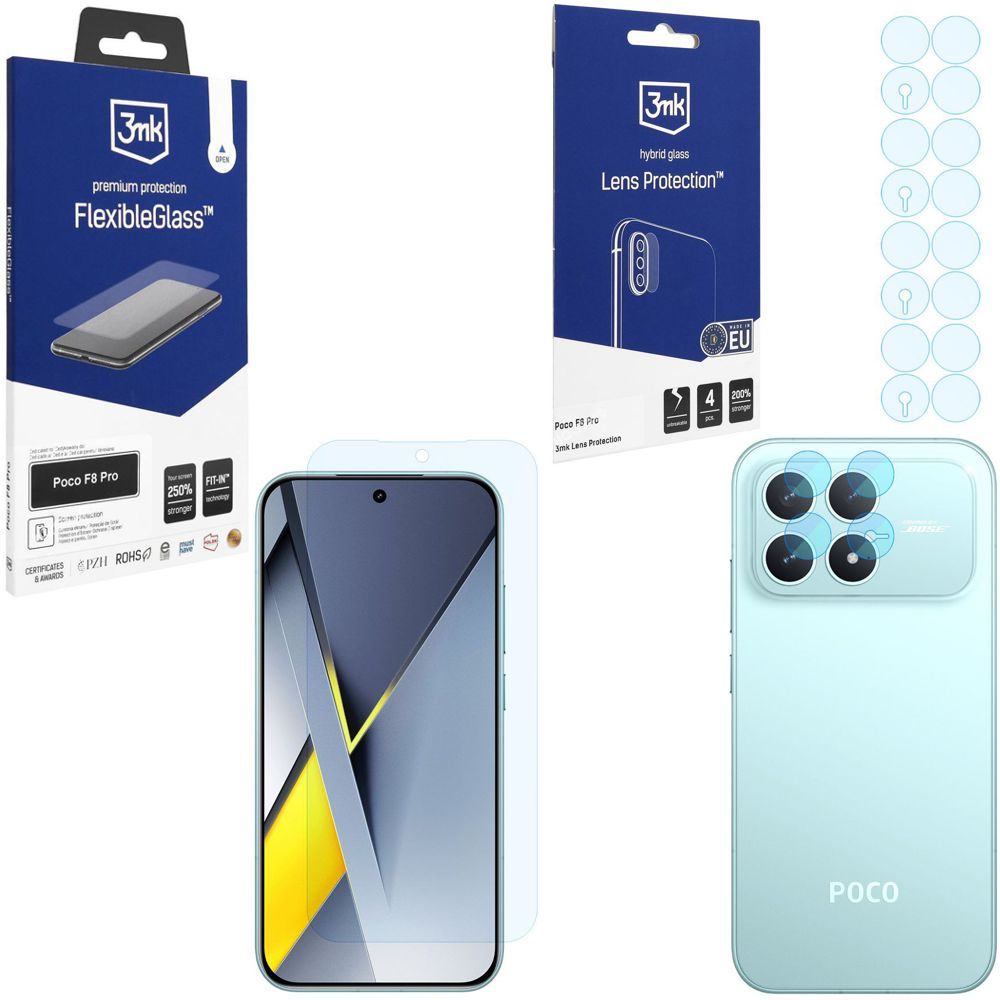 SZKŁO 3mk Flexible Glass + 4x SZKŁO na Aparat do Xiaomi POCO F8 Pro