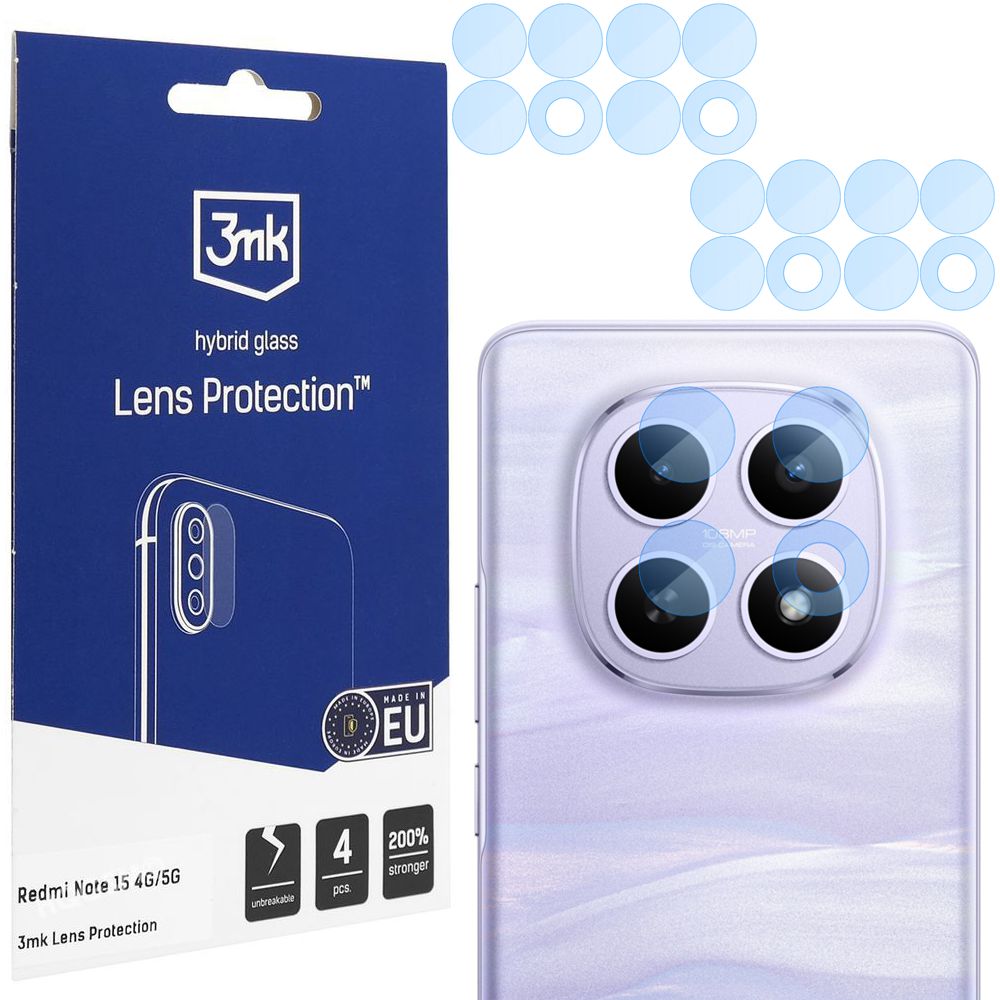 4x 3mk Lens Protection | Szkło Hybrydowe na Obiektyw Aparat do Xiaomi Redmi Note 15 LTE/5G