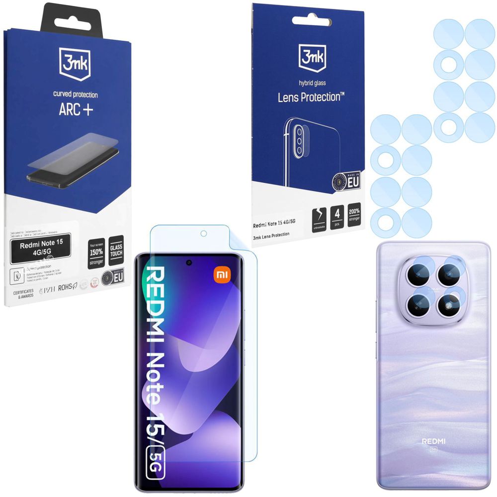 FOLIA 3mk Curved Protection ARC+ + 4x APARAT Lens Protection do Xiaomi Redmi Note 15 LTE / 5G