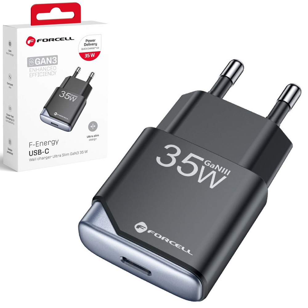 Forcell Ultra Slim | Ładowarka Sieciowa USB-C | GaN 35W | Czarna