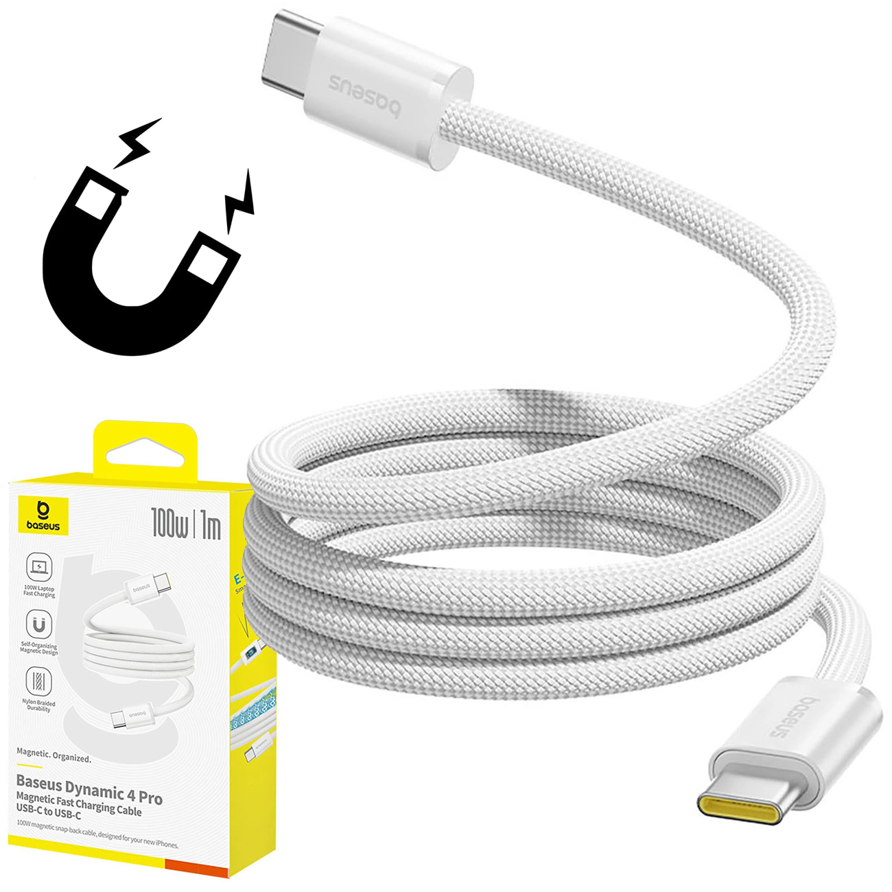 Baseus | Magnetyczny Kabel USB-C | Power Delivery 100W | 100cm | Biały